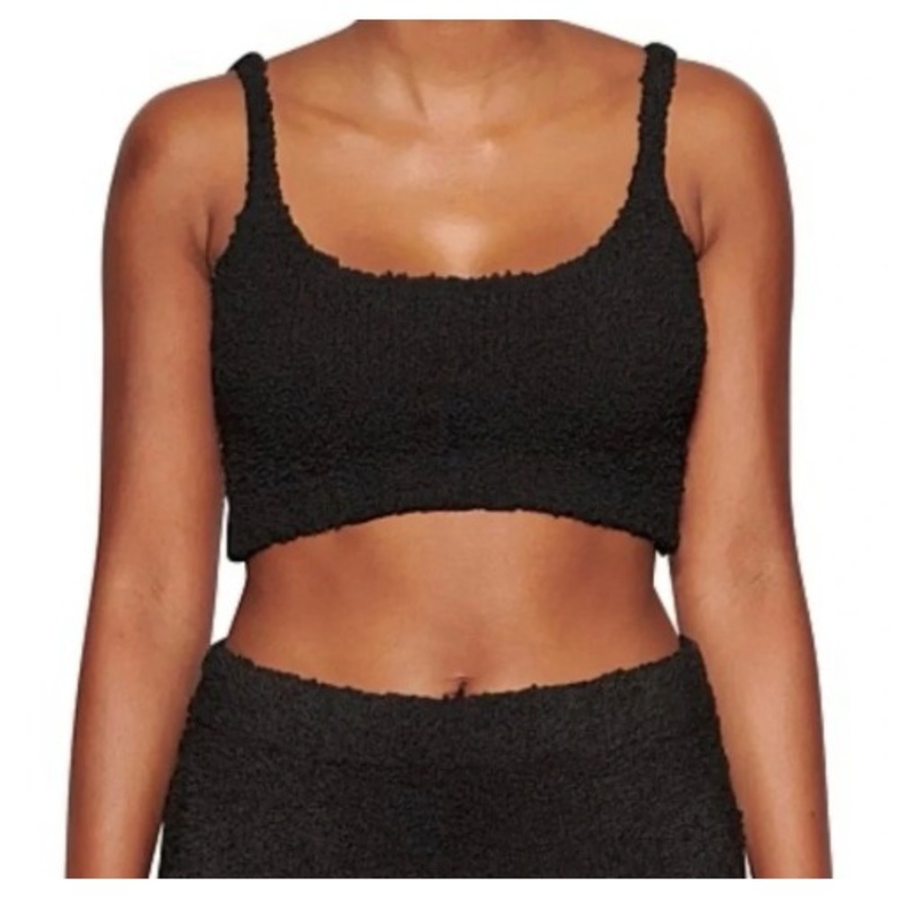 SKIMS Cozy Knit Cropped Tank Women S/M Black Boucle Sleeveless Loungewear EUC